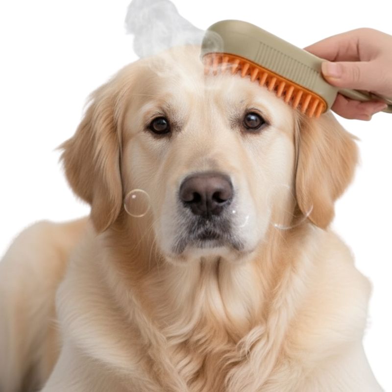 Dog using a Pet Steam Brush – Gentle Care and Hydrating