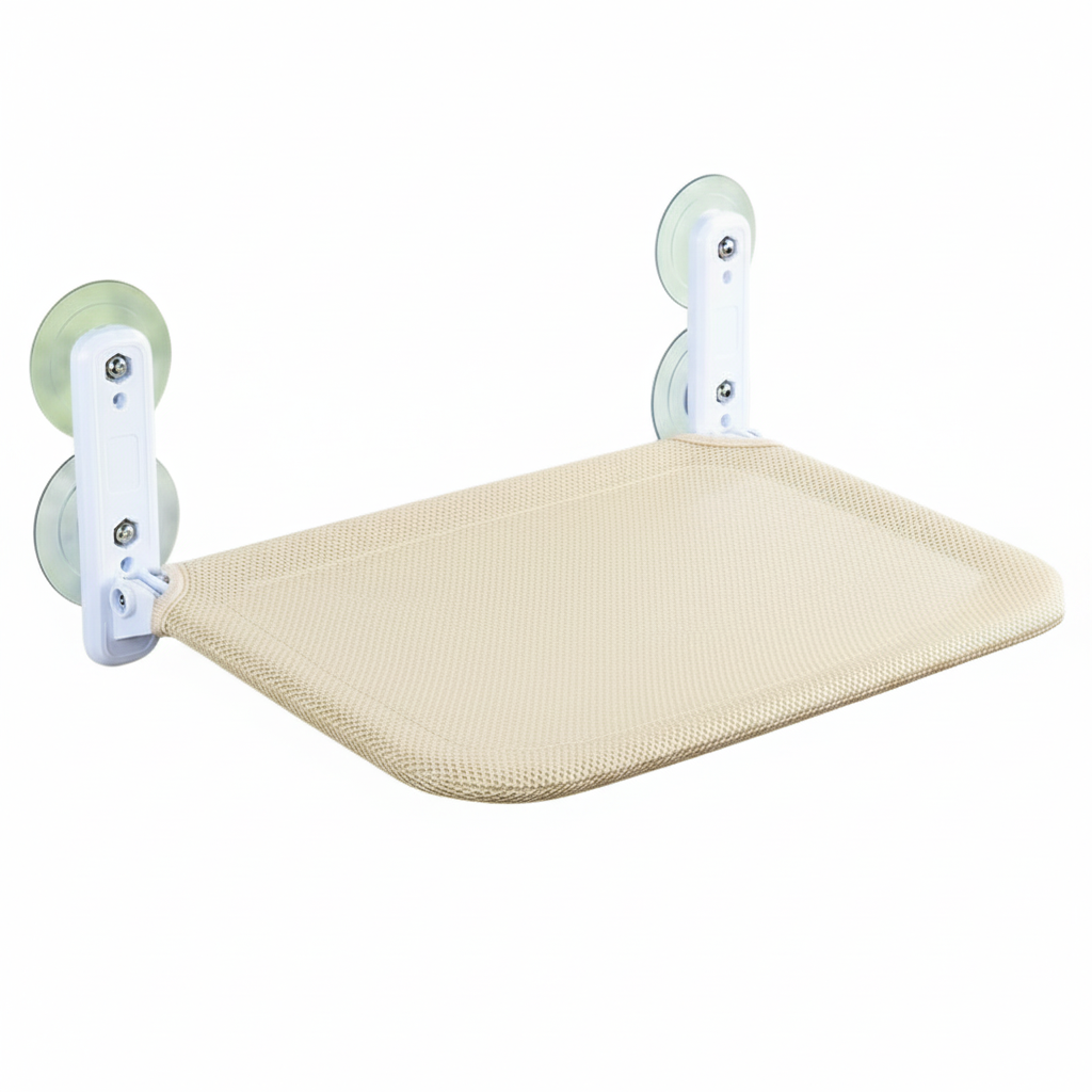 Beige pet seat with suction cups on a white background