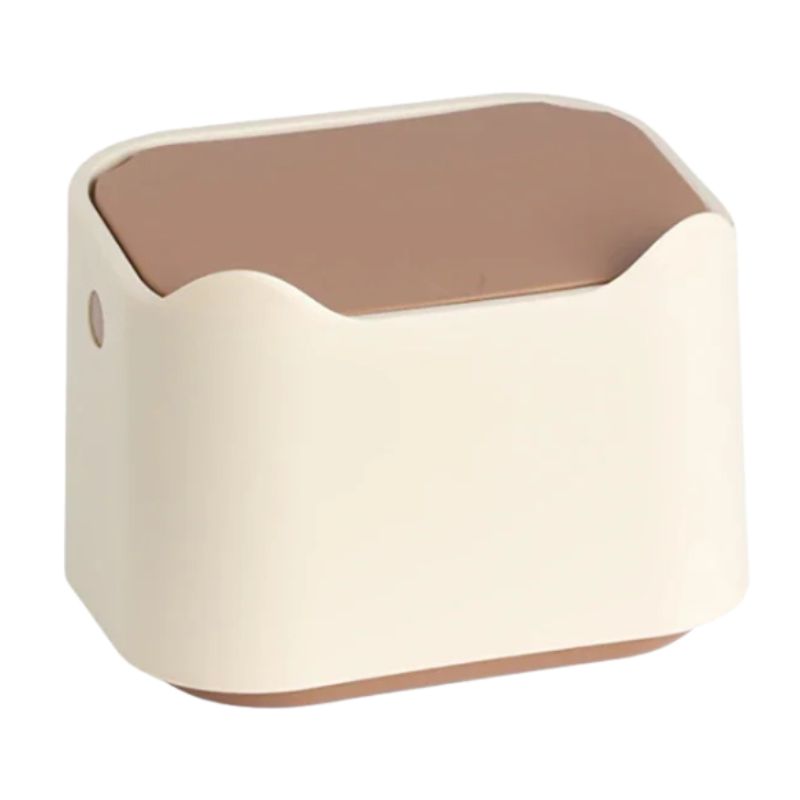 Rectangular storage bin with a beige top and white base on a white background