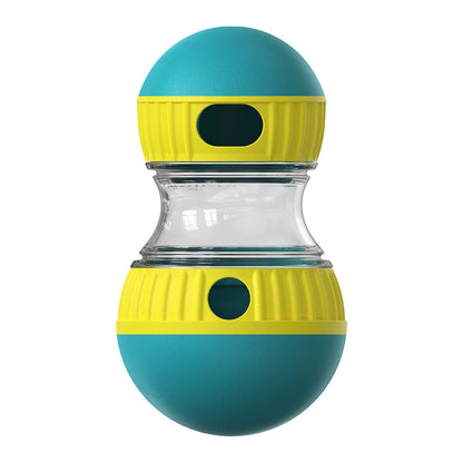 Teal and yellow container with a clear middle section on a white background