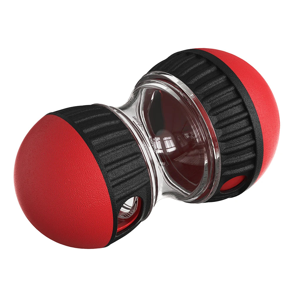 Red and black object with a clear center on a white background