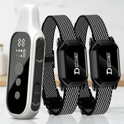 Smartwatch with a white band and two black mesh bands on a light background