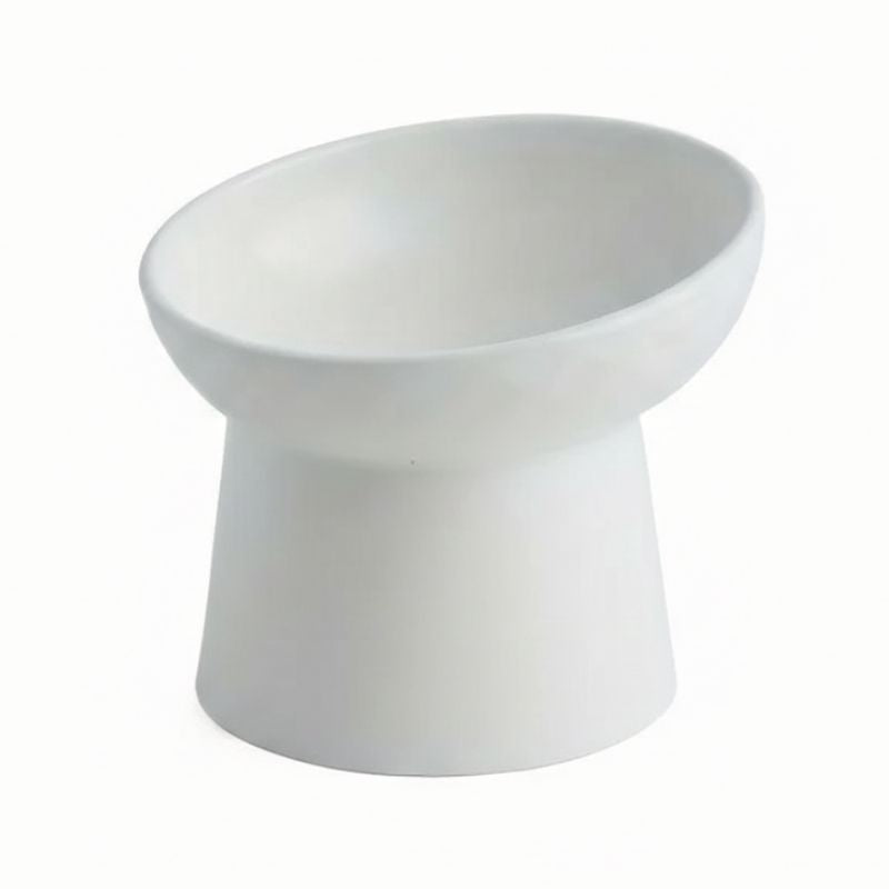 White ceramic bowl with dimensions on a white background.