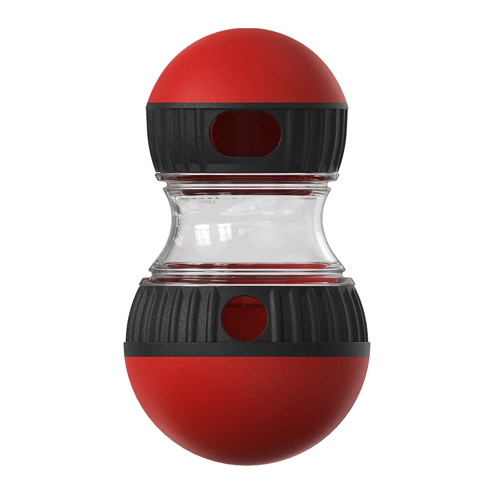 Red and black pepper grinder on a white background