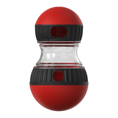 Red and black pepper grinder on a white background