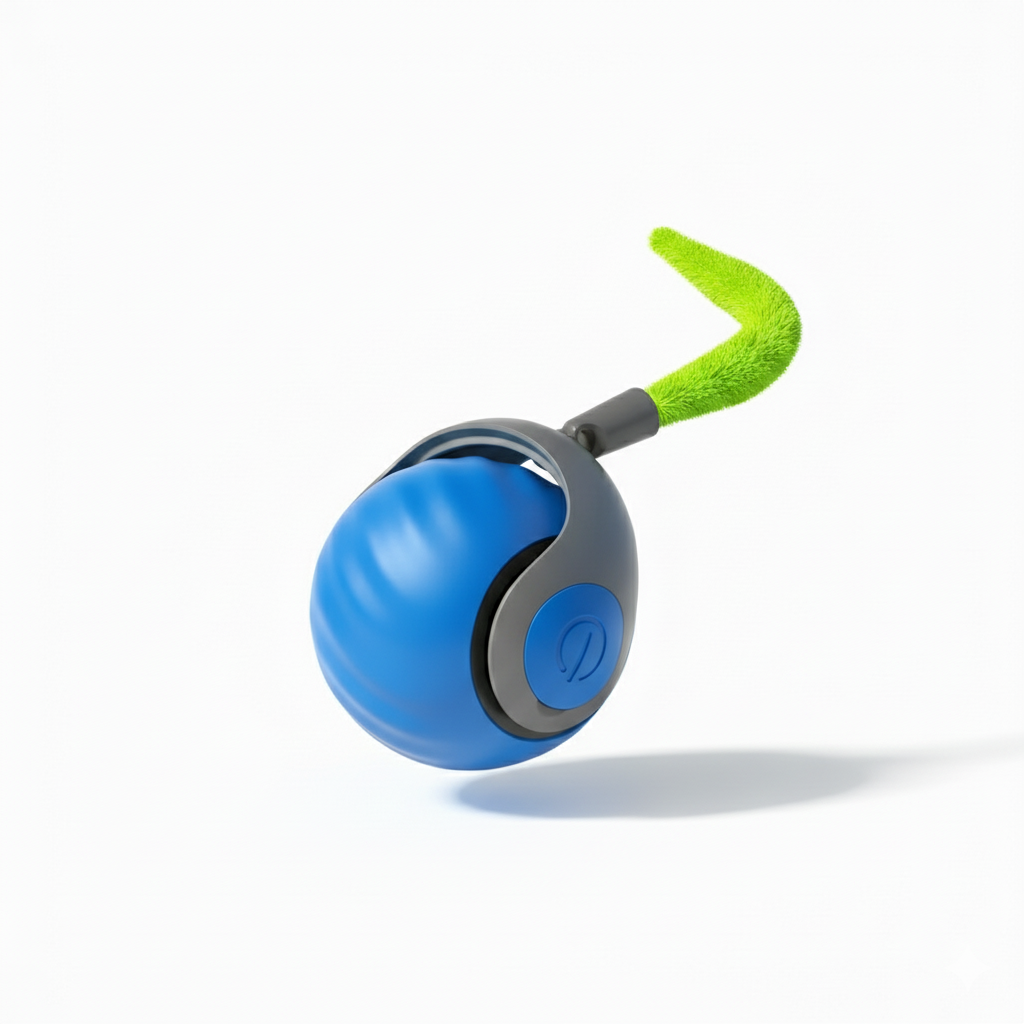 Blue ball with a gray base and green handle on a white background