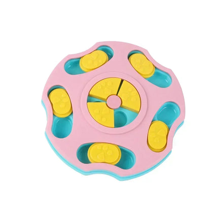 Colorful fidget spinner toy with pink, yellow, and blue colors on a white background