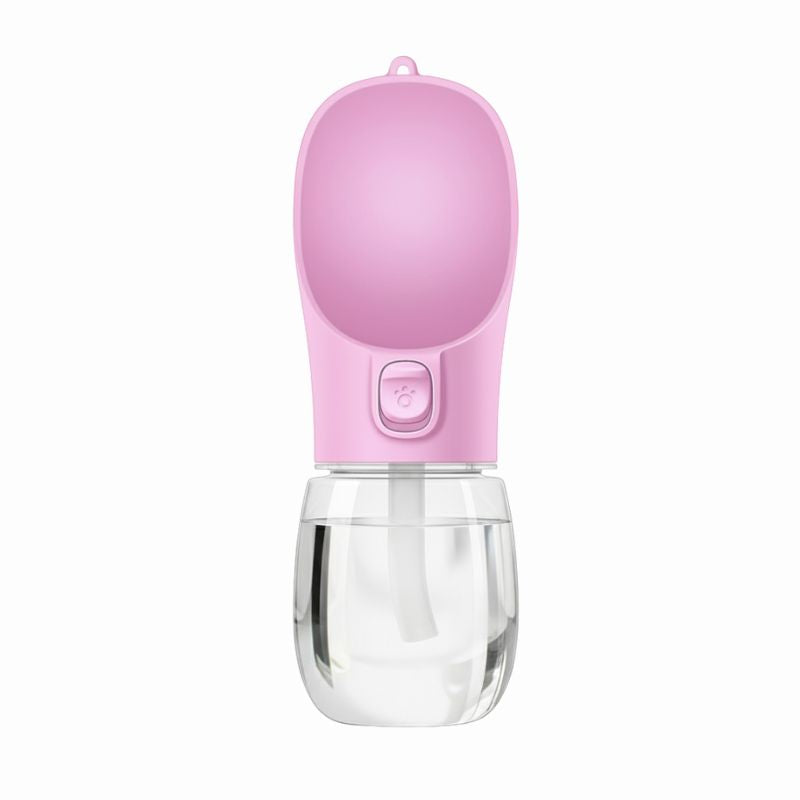 Pink pet water bottle with clear base on a white background