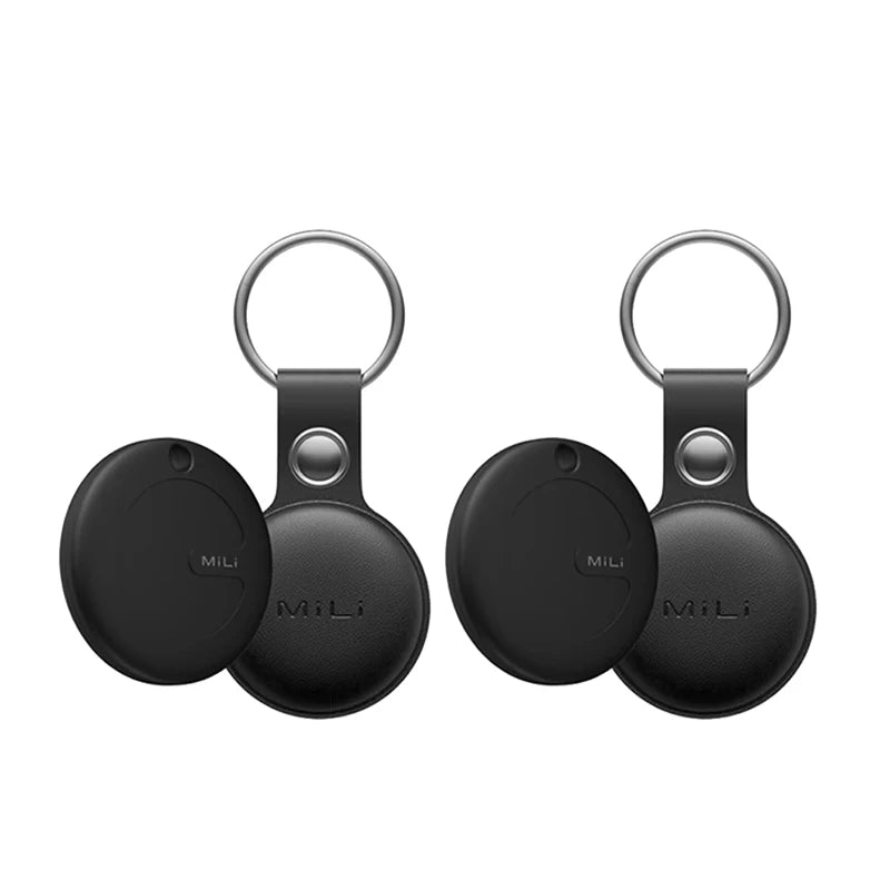 Four black keychain devices with 'MiLi' branding on a white background