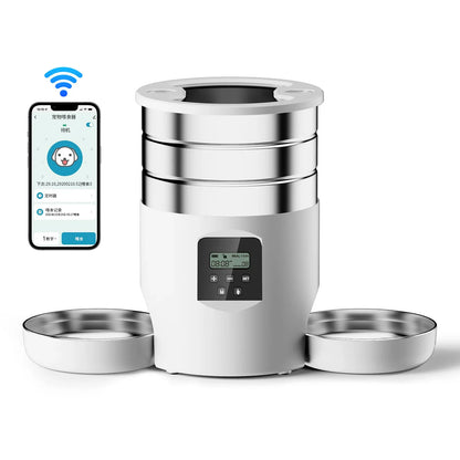 Smart kitchen container with digital display and app on smartphone, on a white background