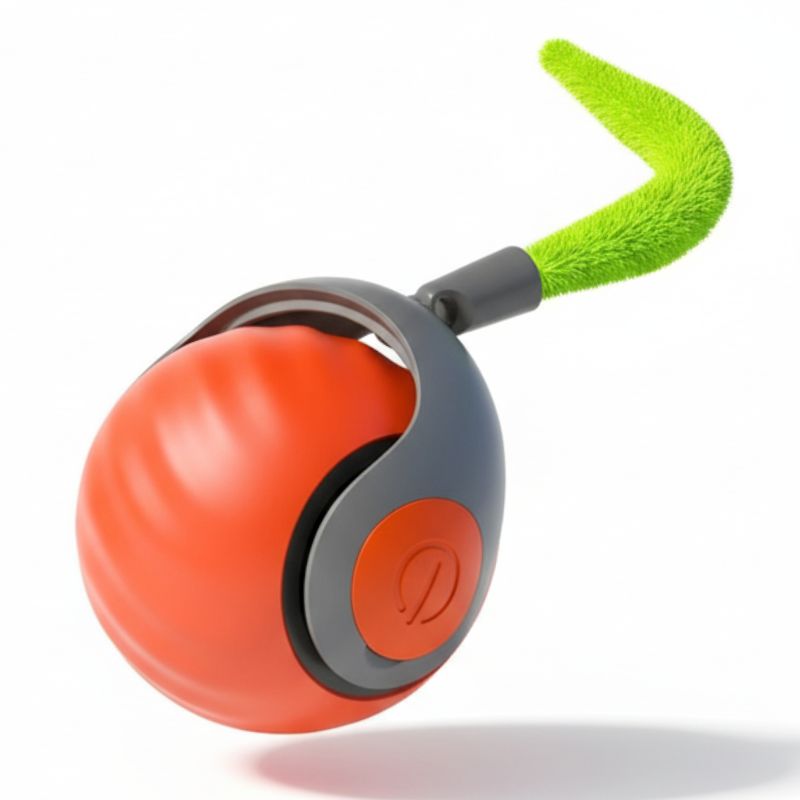 Orange ball with a green handle on a white background