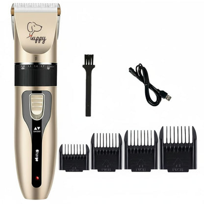 Dog grooming trimmer set with attachments on a white background