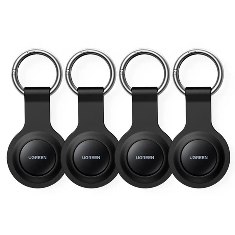 Four black UGREEN keychains on a white background