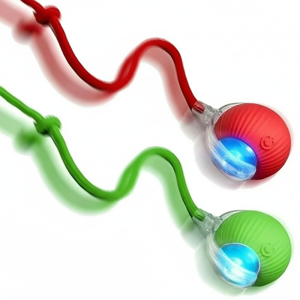 Colorful toy with red and green components on a white background